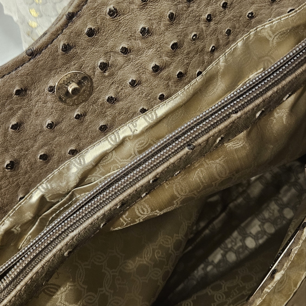 Ivanka Trump Brown Ostrich-Texture Tote with Gold Chain Handles - Picture 4 of 7